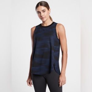 Athleta Zephyr Print Black and Blue Sleeveless Tank Top (Size S)
